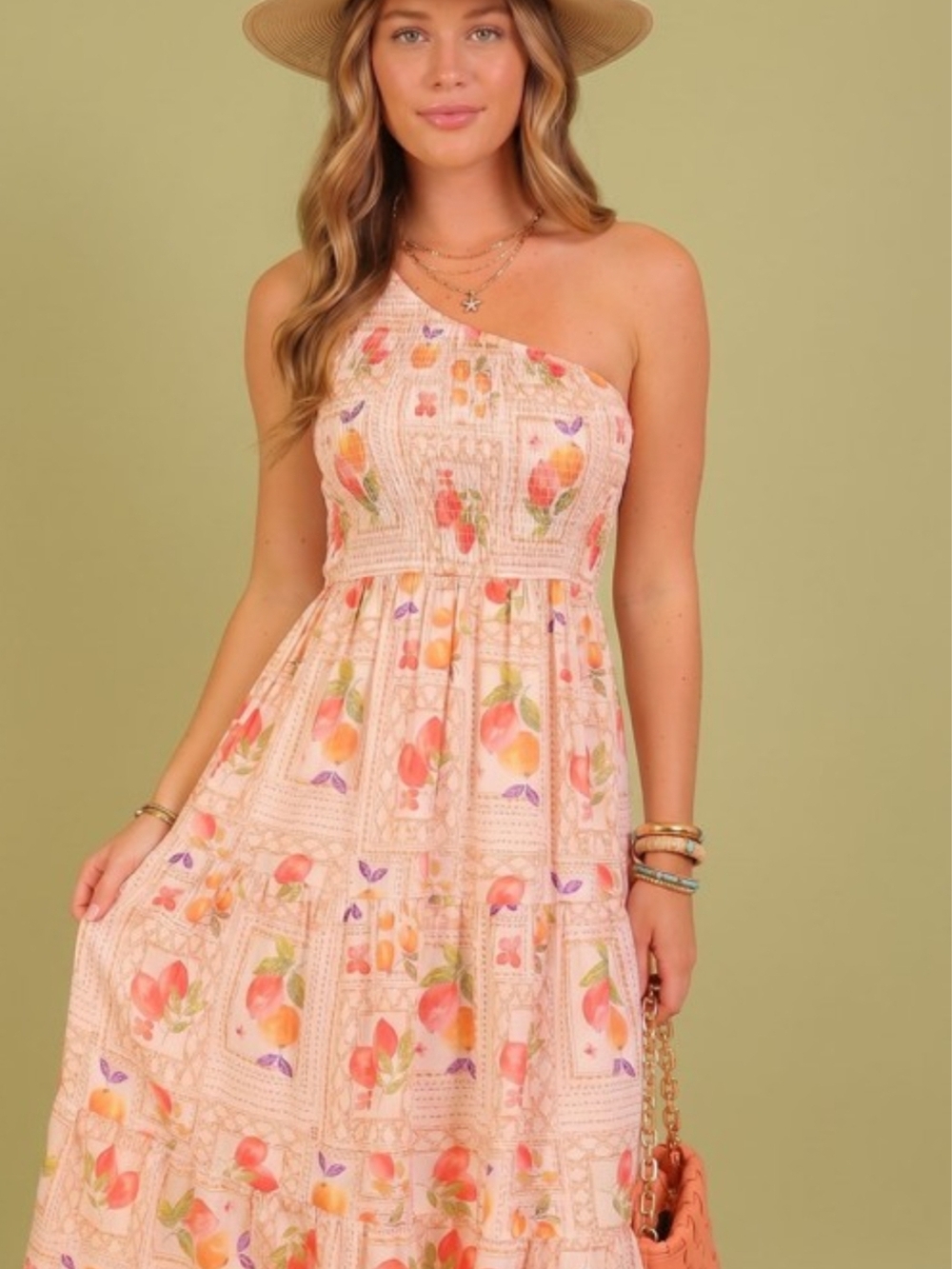 Timing One-Shoulder Peach Floral Maxi Dress